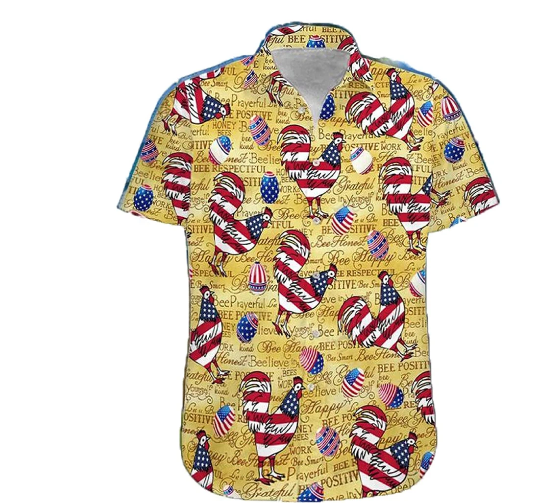 Chickens America Rooster Lover, Gift And White Hawaiian Shirt, Button Up Aloha Shirt For Men, Women