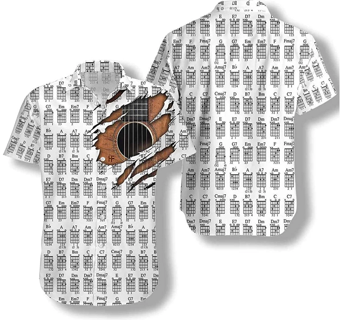 Guitar Chords Chart Music Lover White Hawaiian Shirt, Button Up Aloha Shirt For Men, Women