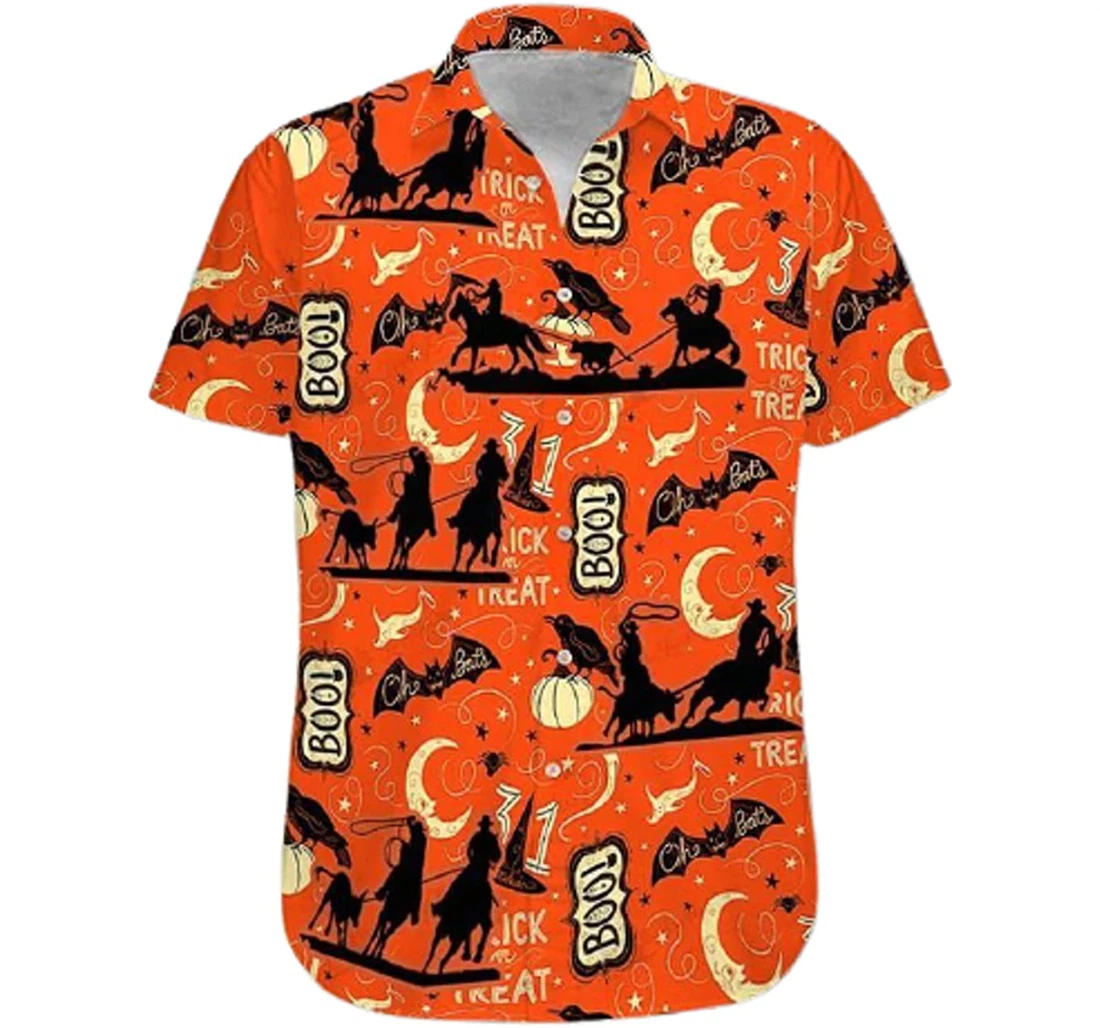 Halloween Orange Team Roping Gifts And Hawaiian Shirt, Button Up Aloha Shirt For Men, Women