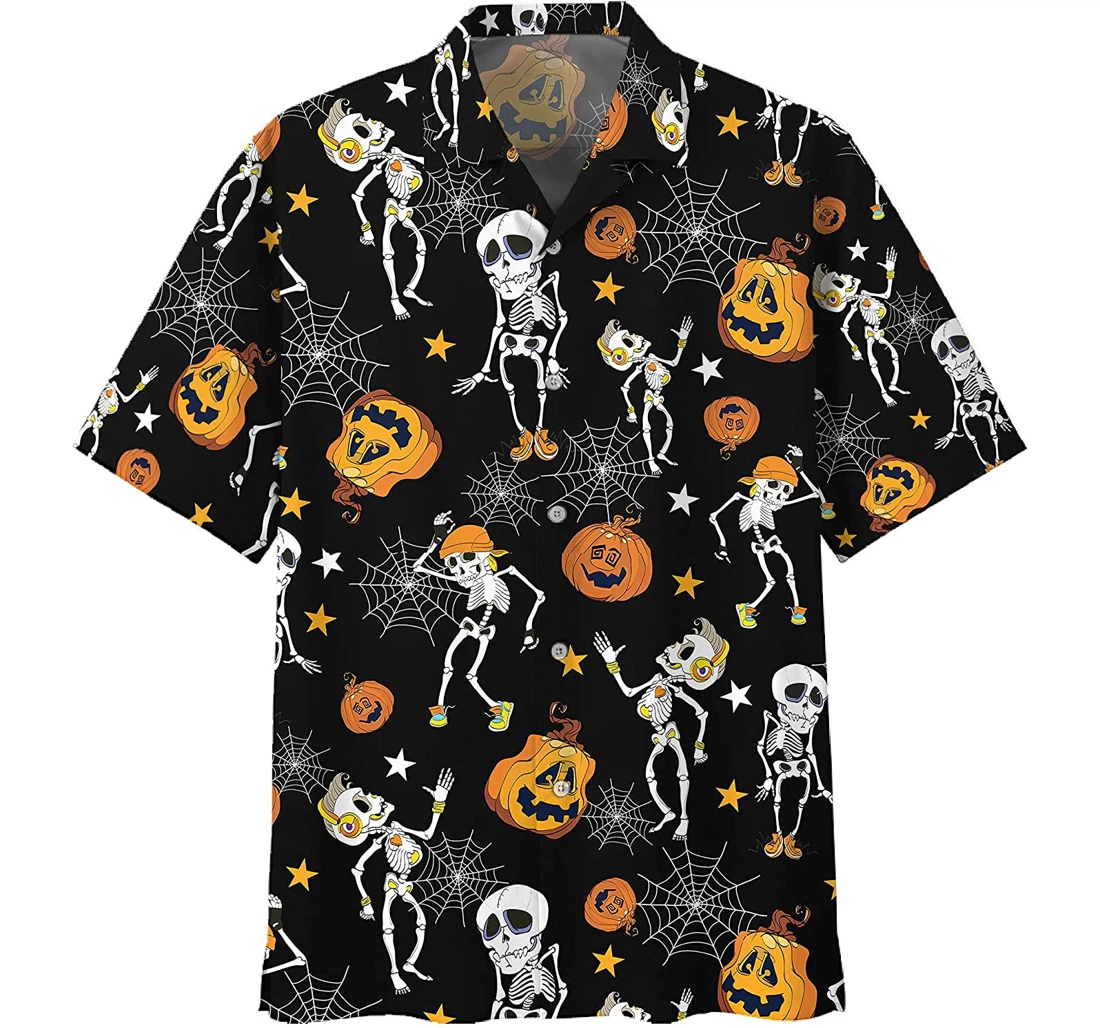 Famille - Bones Pattern Halloween White Hawaiian Shirt, Button Up Aloha Shirt For Men, Women