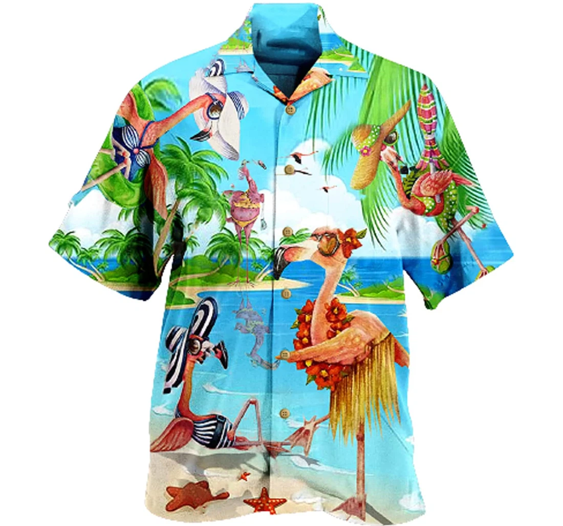 Flamingo Love Beach Amazing And Palm Tree Gifts And White Hawaiian Shirt, Button Up Aloha Shirt For Men, Women