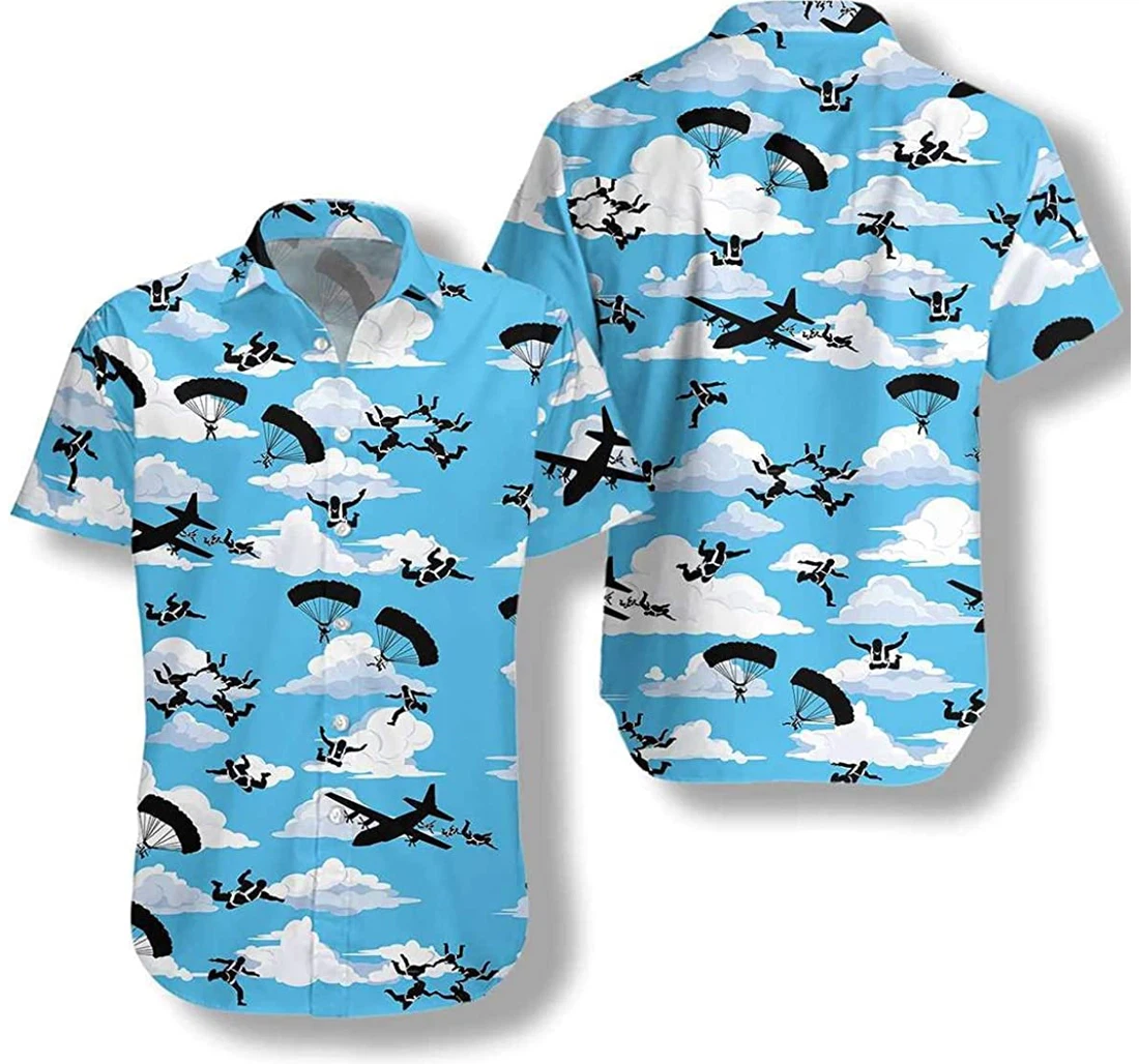 Skydiving Pattern Gift And White Hawaiian Shirt, Button Up Aloha Shirt For Men, Women