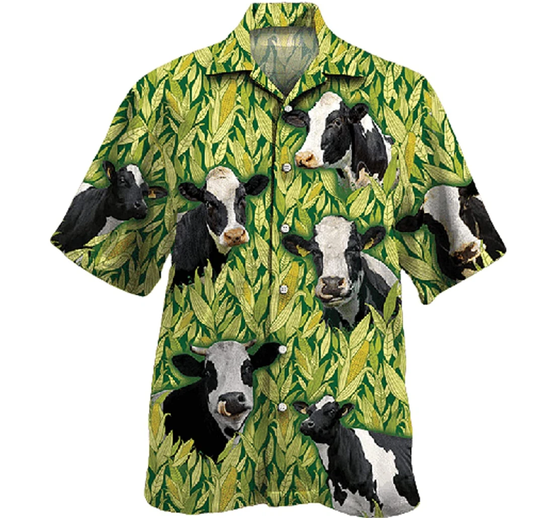 Cow Holstein Friesian Cattle Lovers Corn Pattern Gifts And White Hawaiian Shirt, Button Up Aloha Shirt For Men, Women