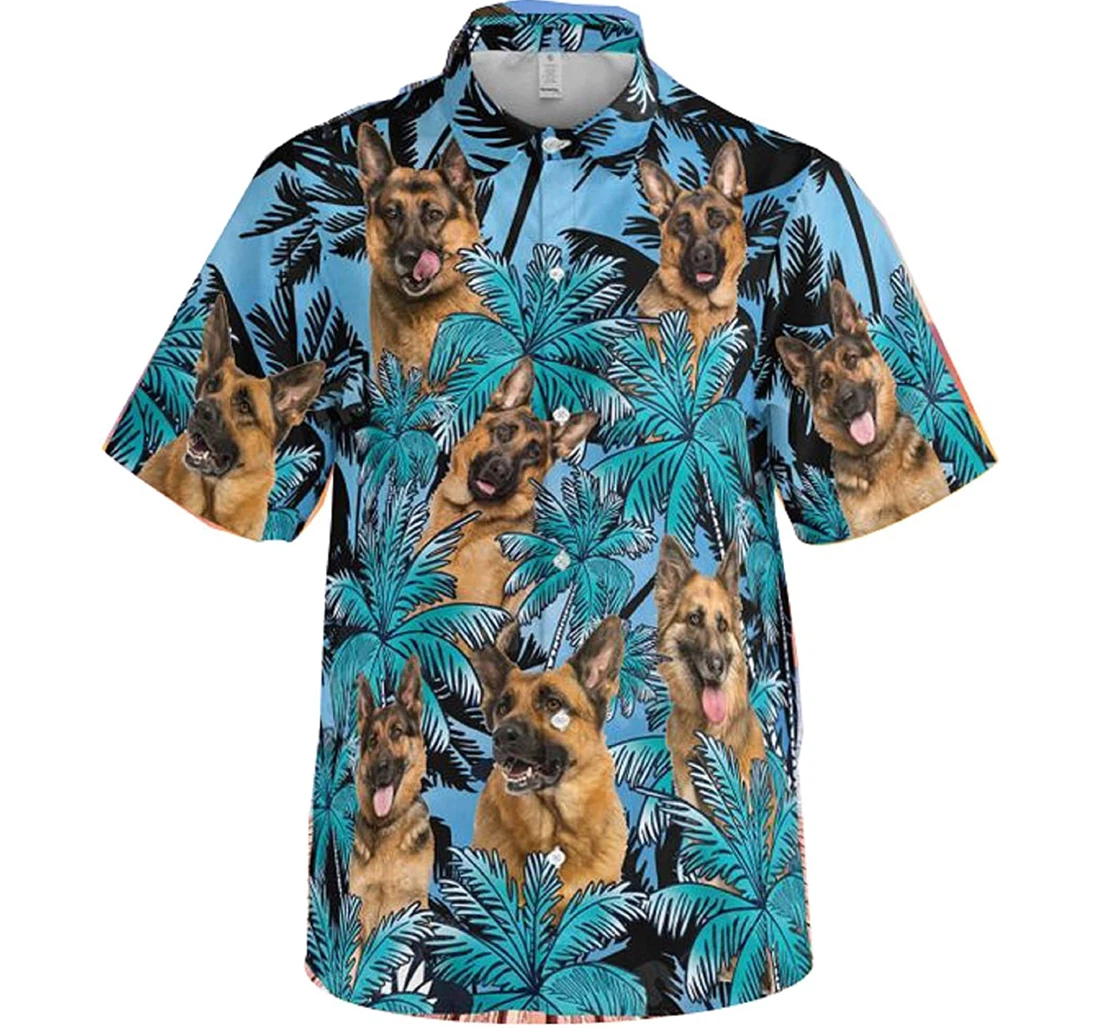 German Shepherd Palm Tree Dog Lover White Hawaiian Shirt, Button Up Aloha Shirt For Men, Women