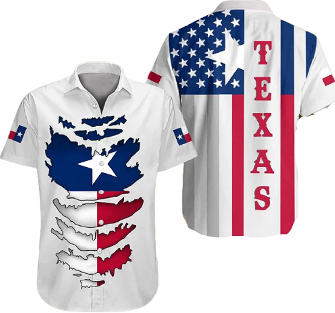 Patriotic Texas Flag White Hawaiian Shirt, Button Up Aloha Shirt For Men, Women