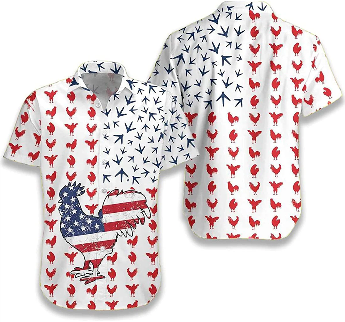 Rooster American Flag Rooster Lover White Hawaiian Shirt, Button Up Aloha Shirt For Men, Women