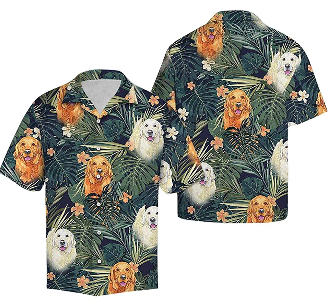 Golden Retriever Plants Soft Hawaiian Shirt, Button Up Aloha Shirt For Men, Women