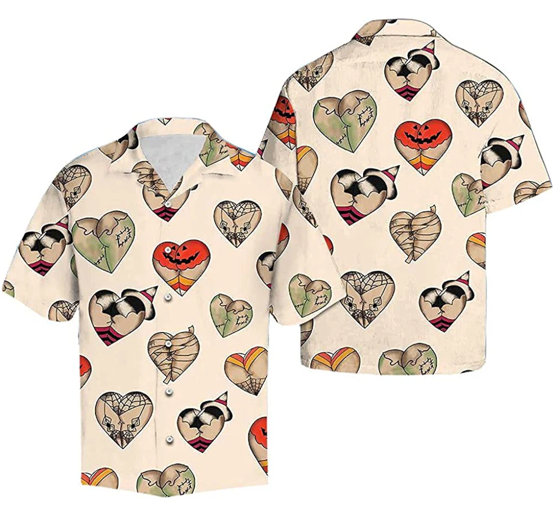 Butt Shape Like Heart Halloween Soft Hawaiian Shirt, Button Up Aloha Shirt For Men, Women