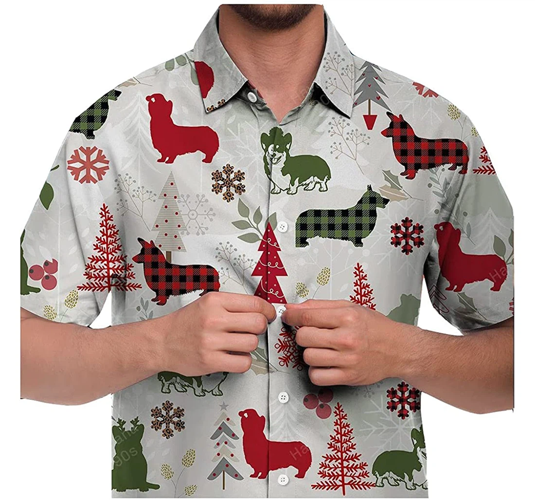 Corgi Christmas Flannel Soft Hawaiian Shirt, Button Up Aloha Shirt For Men, Women