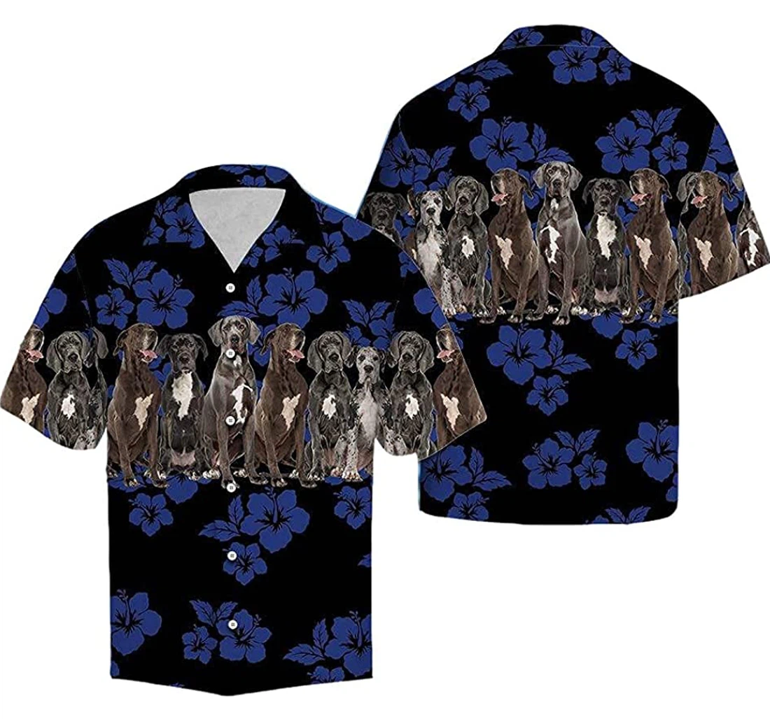 Awesome Great Dane Blue Flower Soft Hawaiian Shirt, Button Up Aloha Shirt For Men, Women