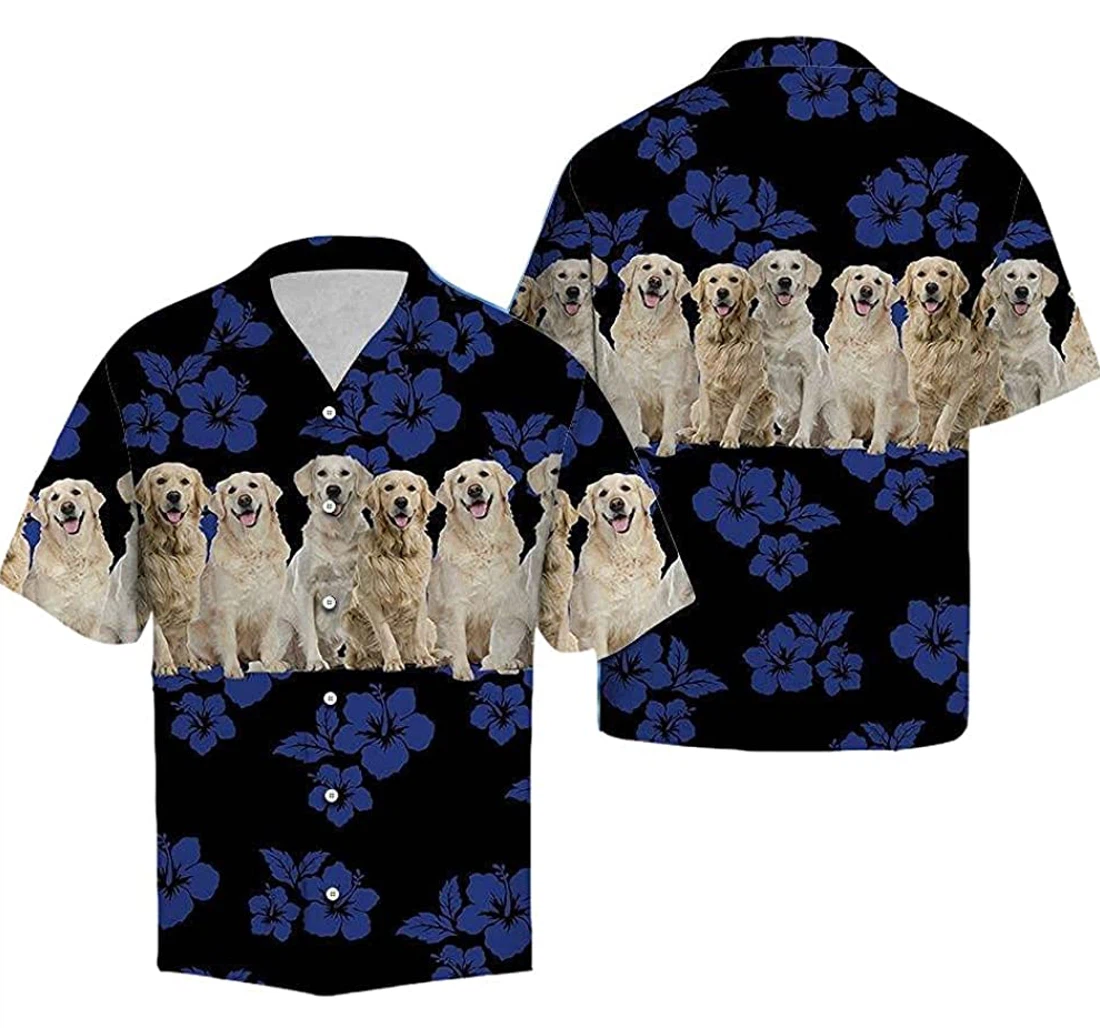 Awesome Golden Retriever Blue Rose Soft Hawaiian Shirt, Button Up Aloha Shirt For Men, Women