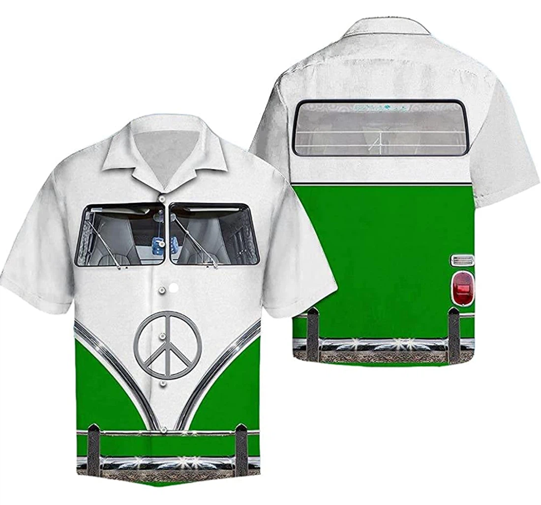Green Hippie Bus Soft Hawaiian Shirt, Button Up Aloha Shirt For Men, Women