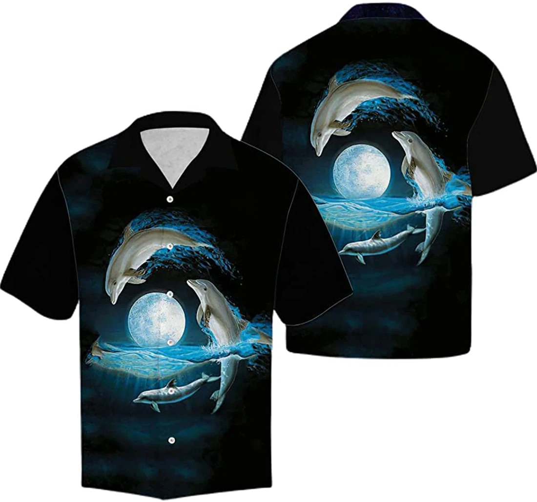 Amazing Dolphin And The Moon Soft Hawaiian Shirt, Button Up Aloha Shirt For Men, Women