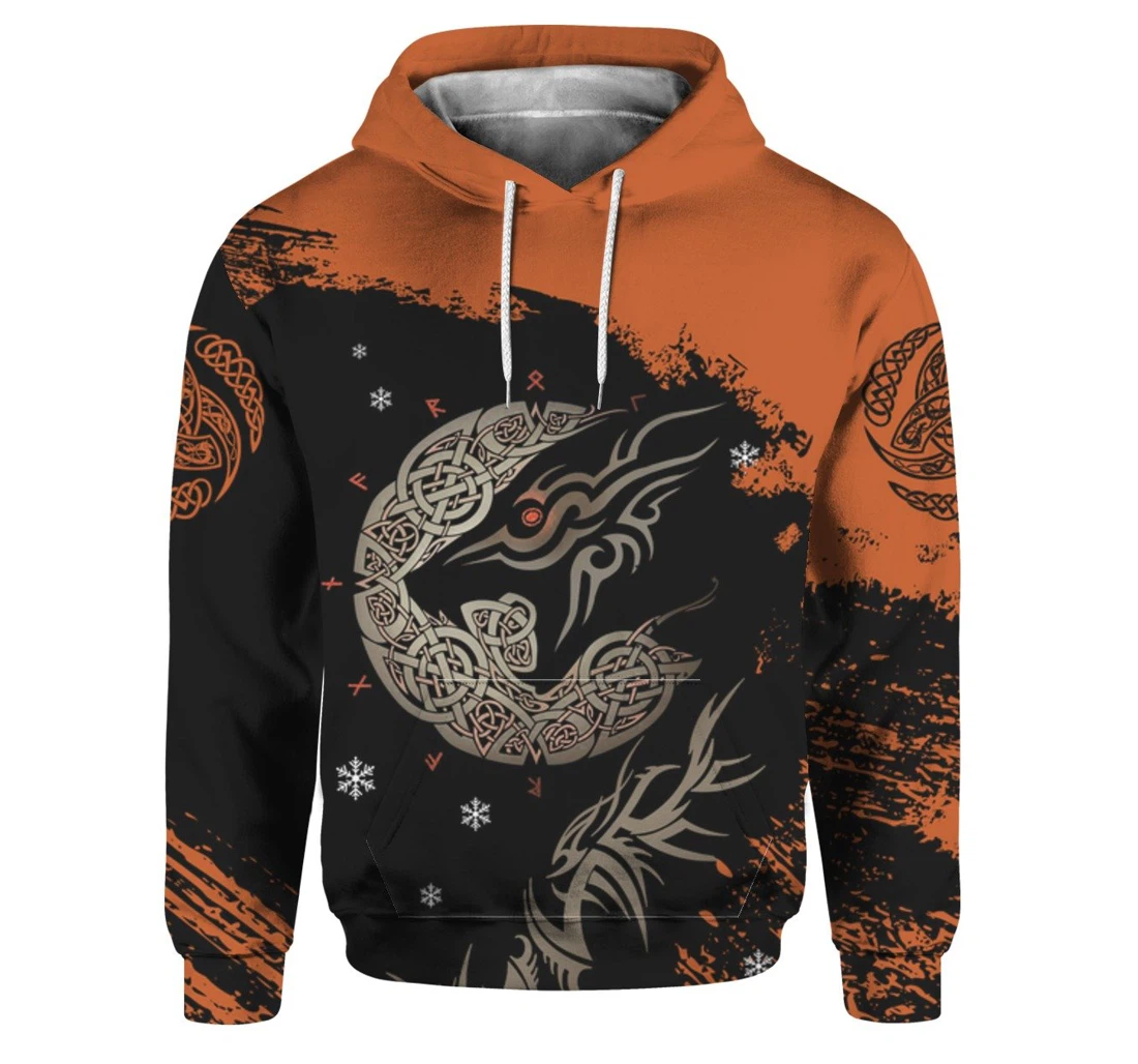 Viking Fenrir Wolf On Fire - 3D Printed Pullover Hoodie