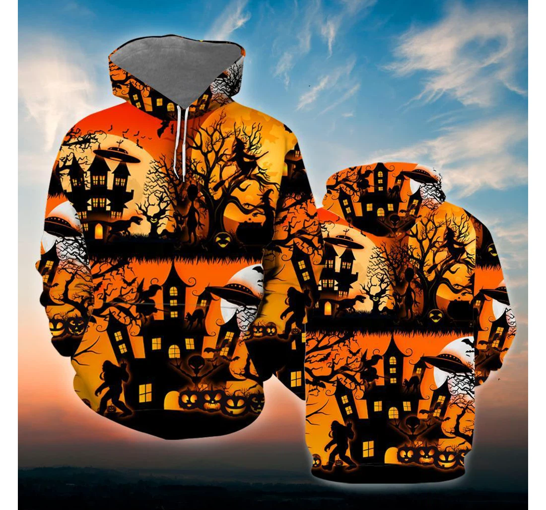 Bigfoot Ufo Cat Halloween - 3D Printed Pullover Hoodie