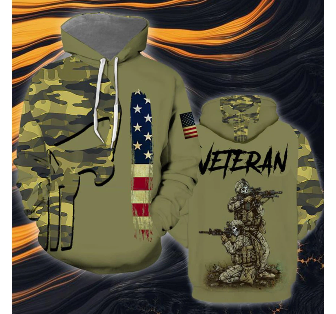 Camo Skull Us Army Veteran - 3D Printed Pullover Hoodie