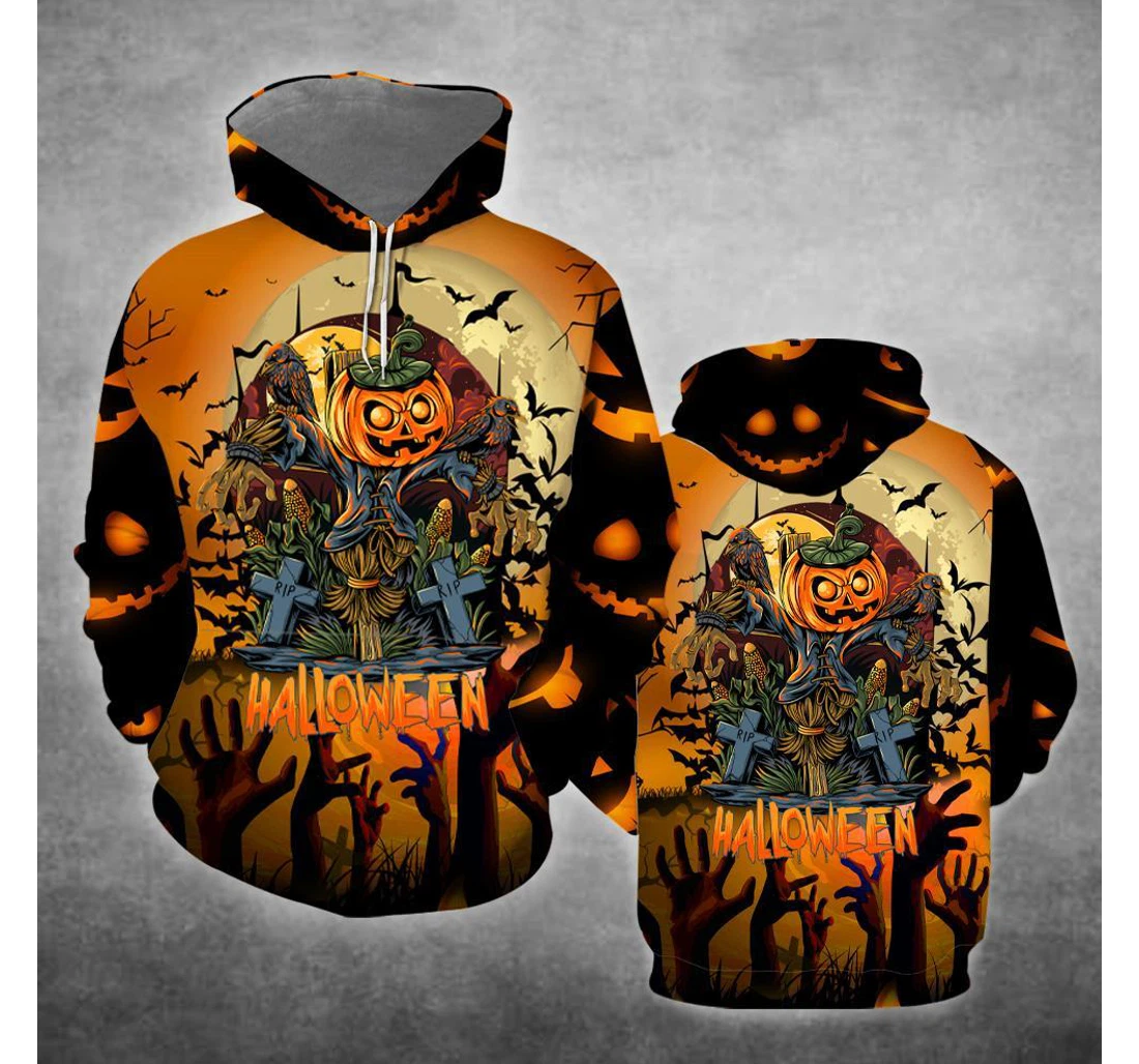 Scary Pumpkin On Halloween Day - 3D Printed Pullover Hoodie