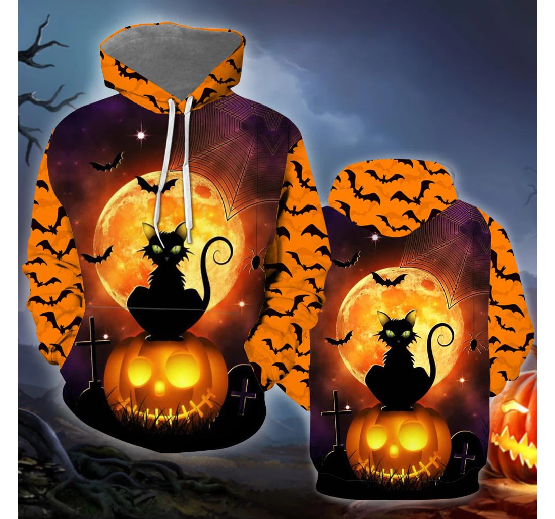 Happy Halloween With Cat - 3D Printed Pullover Hoodie