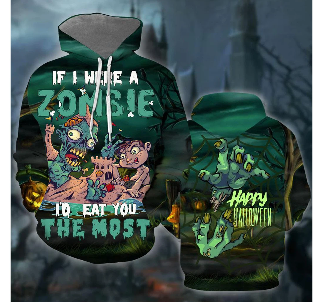 If I Were A Zombie Halloween - 3D Printed Pullover Hoodie