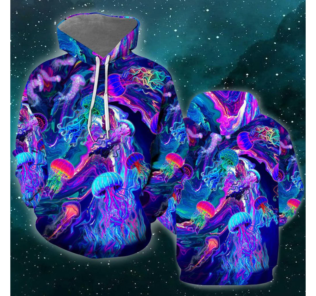 Neon Jellyfish Under The Sea - 3D Printed Pullover Hoodie