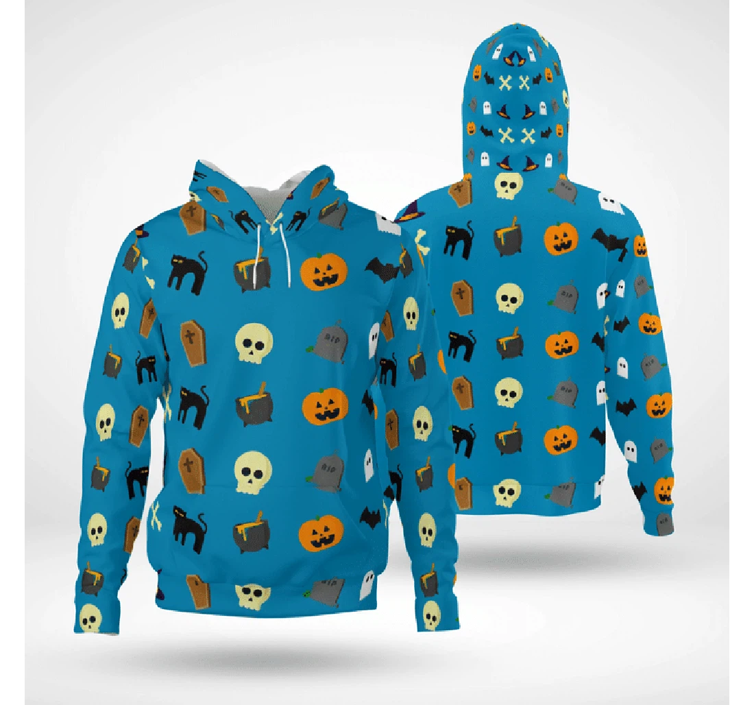 Zip Hoodie - Funny Halloween Symbols Pumpkin Tomb Spooky - 3D Printed