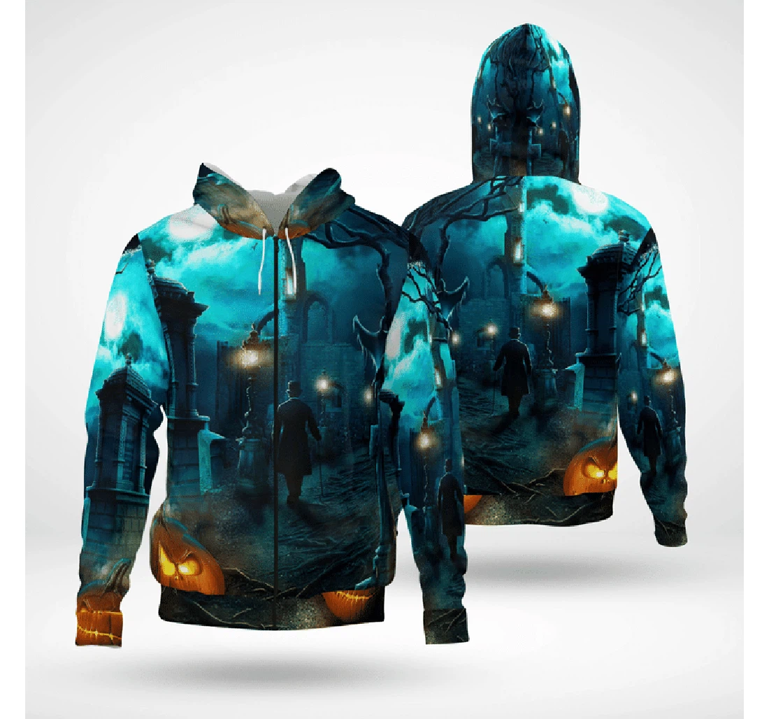 Zip Hoodie - Halloween Midnight Gentleman Pumpkin Spooky - 3D Printed