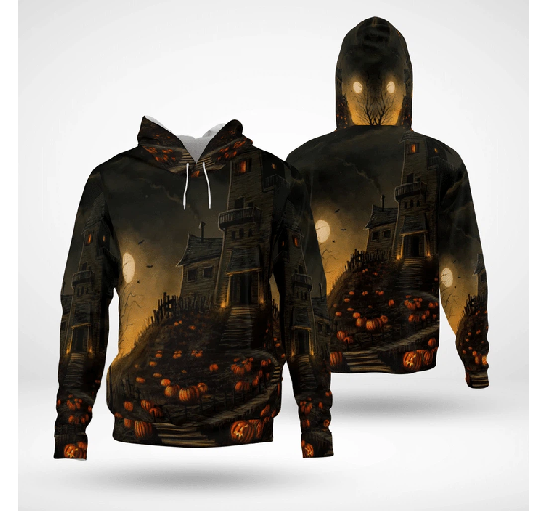 Zip Hoodie - Pumpkin Garden Haunted House Scary Night Halloween - 3D Printed