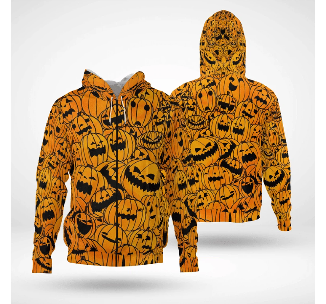 Zip Hoodie - Shade Of Pumpkins Cute Happy Halloween Spooky - 3D Printed