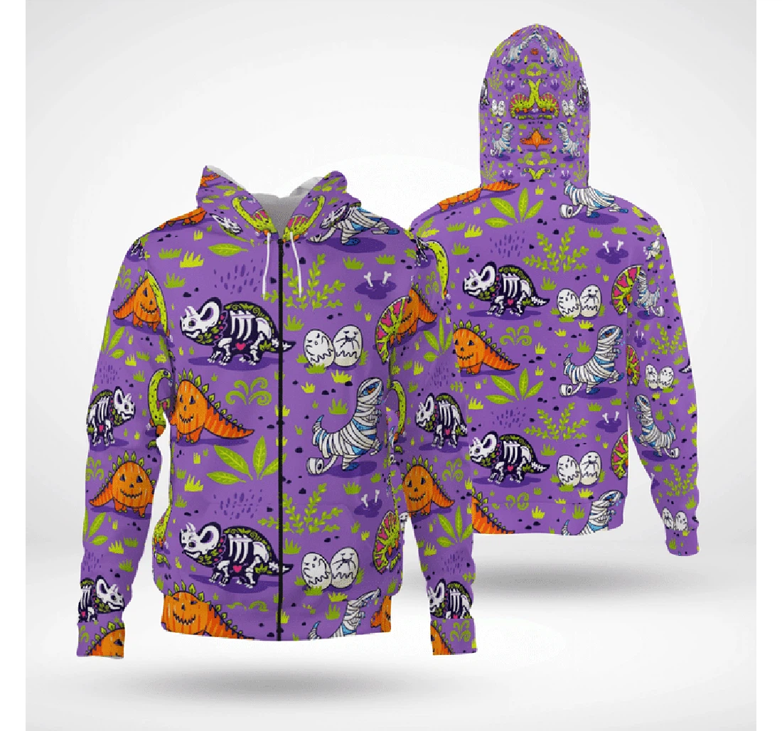 Zip Hoodie - Funny Mummy Ghost Skeleton Dinosaur Happy Halloween Spooky - 3D Printed