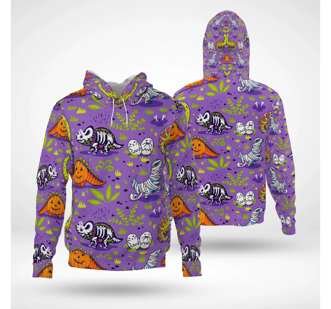 Funny Mummy Ghost Skeleton Dinosaur Happy Halloween Spooky - 3D Printed Pullover Hoodie