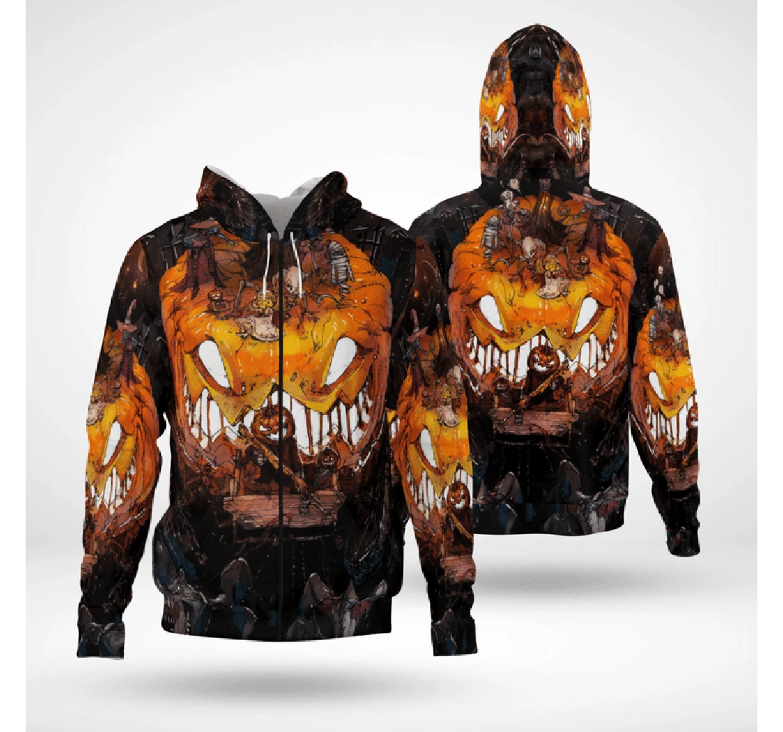 Scary Night Halloween Zombie Pumpkin Rising Haunted Spooky - 3D Printed Pullover Hoodie