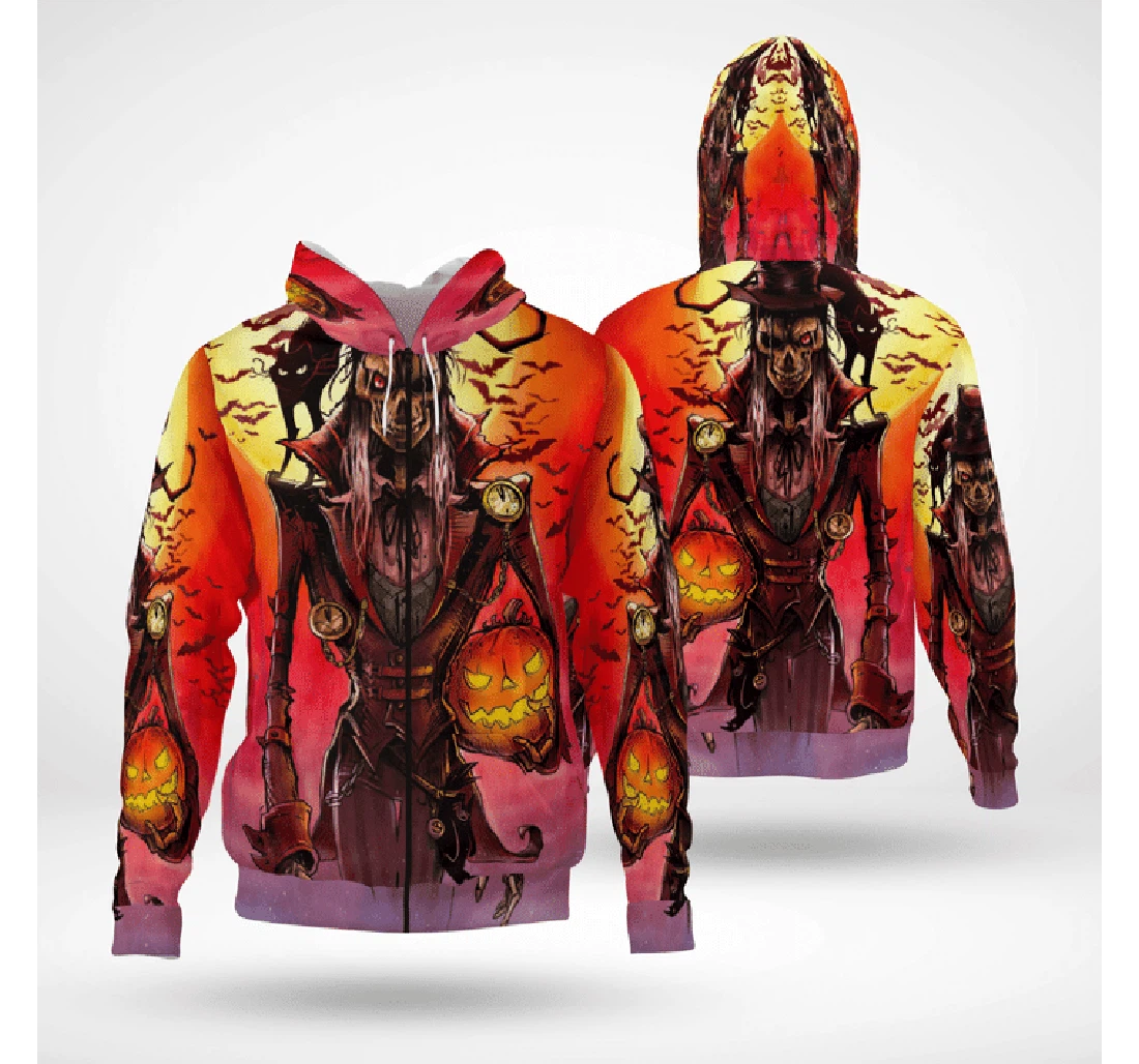 Scary Pumkin Hunter Cat Spooky Halloween - 3D Printed Pullover Hoodie