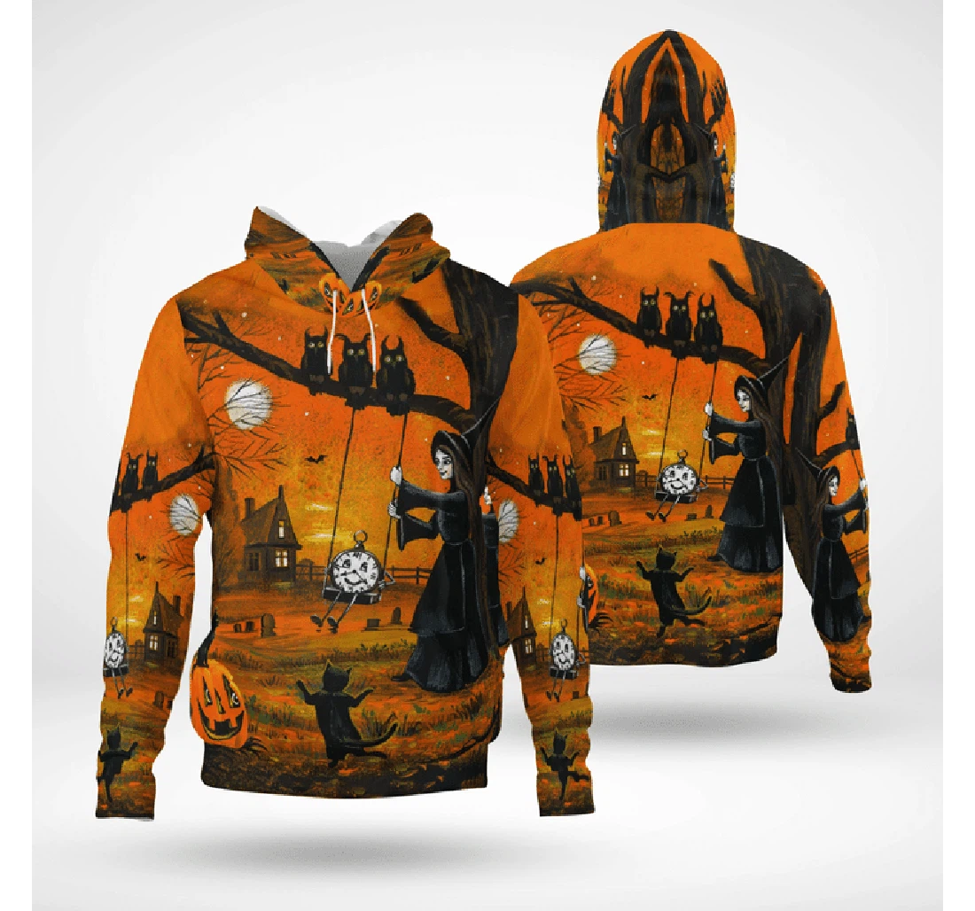 Zip Hoodie - Witch Cats Owls Halloween Twilight Spooky - 3D Printed