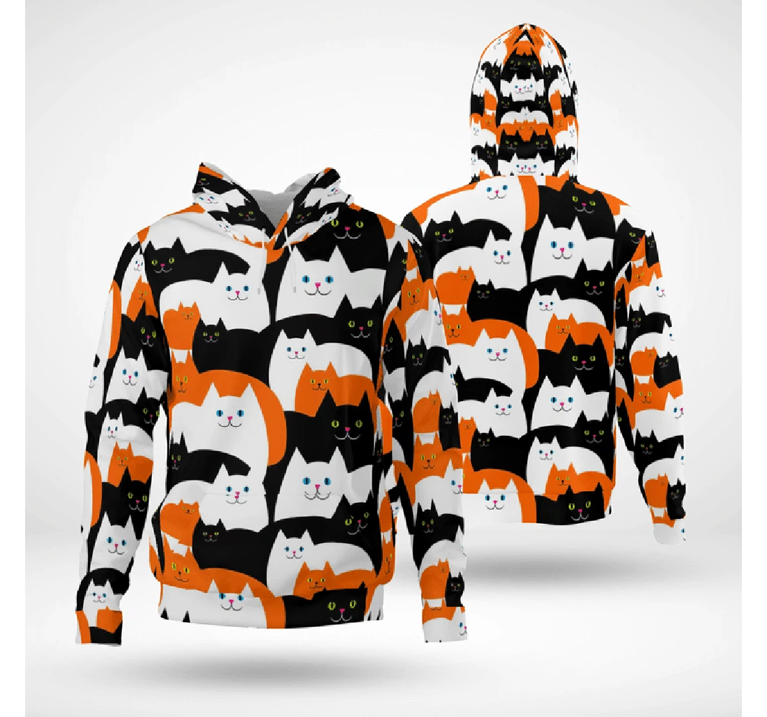 Zip Hoodie - Cute White Orange Cats Smiling Weird Halloween - 3D Printed