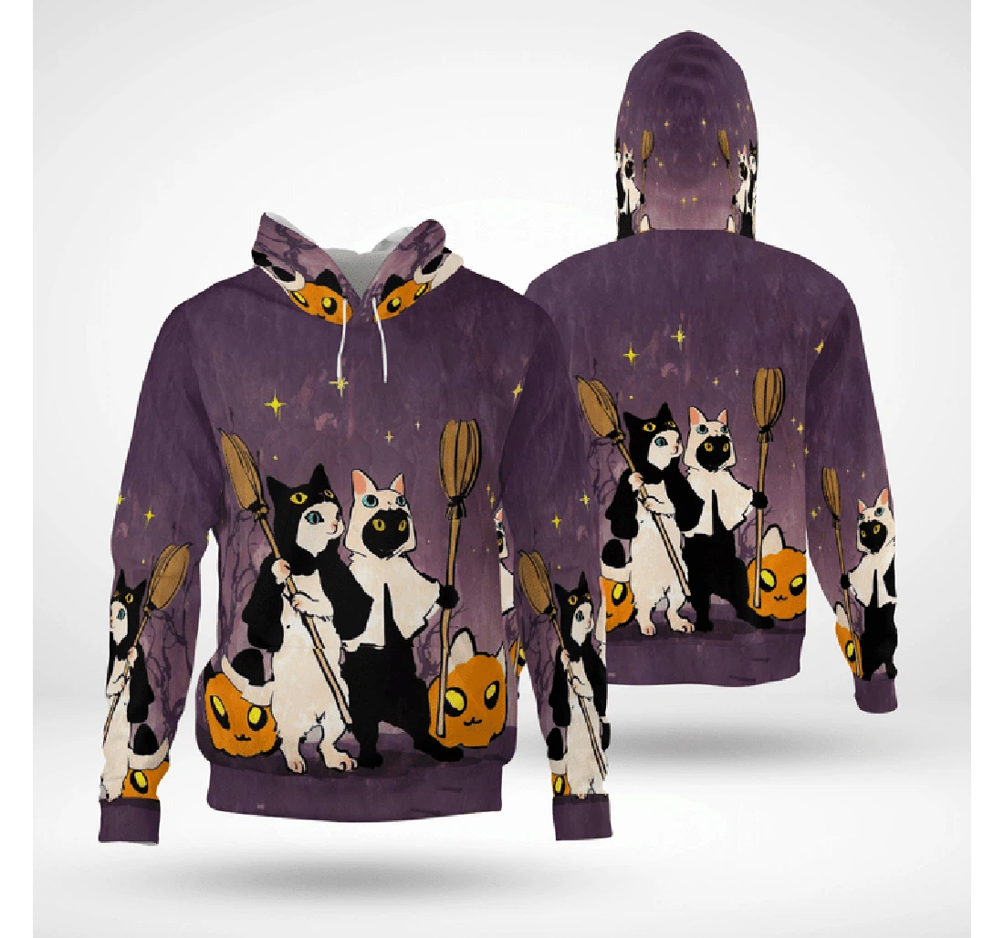 Funny Halloween White Cats Witches Pumpcat - 3D Printed Pullover Hoodie