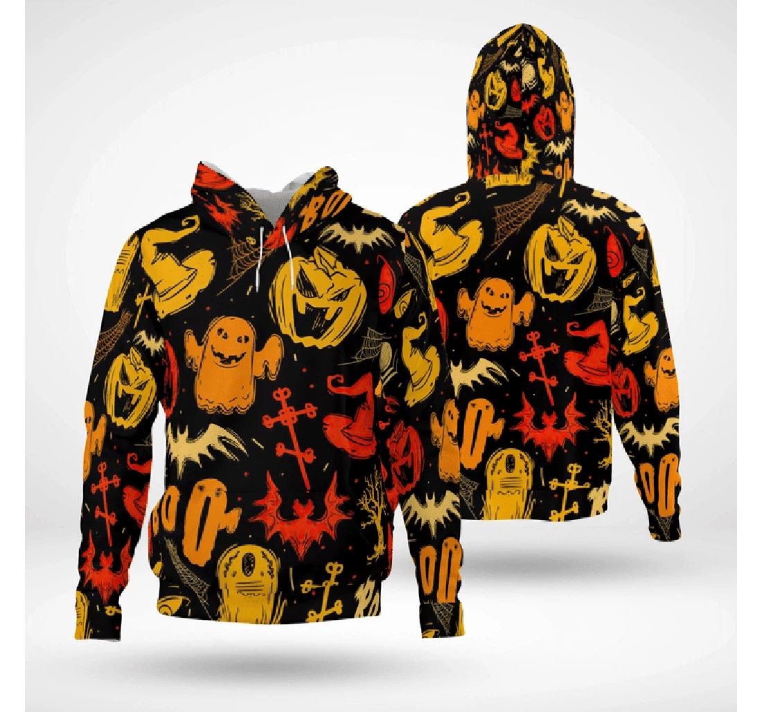 Scary Halloween Night Rising Pumpkin Ghost Spooky - 3D Printed Pullover Hoodie