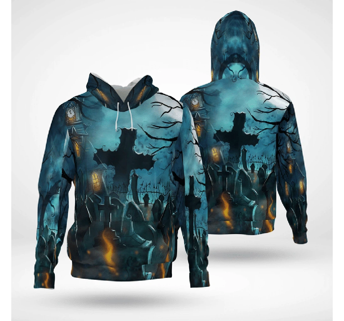 Scary Halloween Night At Graveyard Spooky - 3D Printed Pullover Hoodie