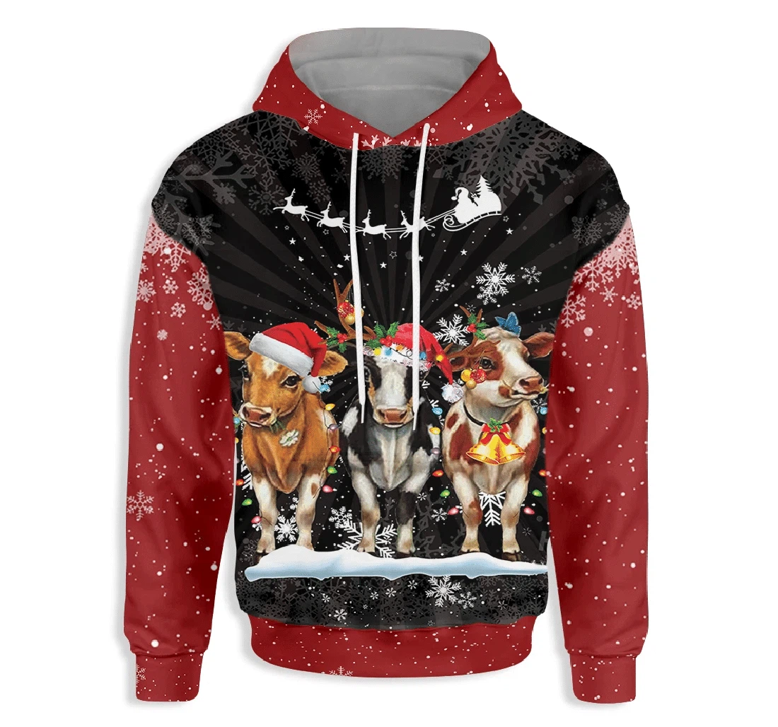 Cows Christmas - 3D Printed Pullover Hoodie