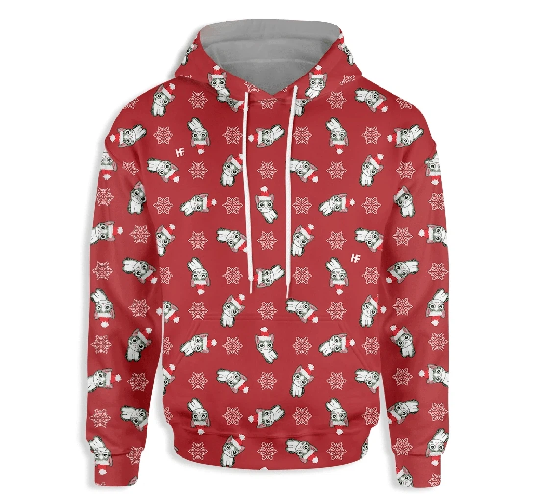 Cat Christmas - 3D Printed Pullover Hoodie