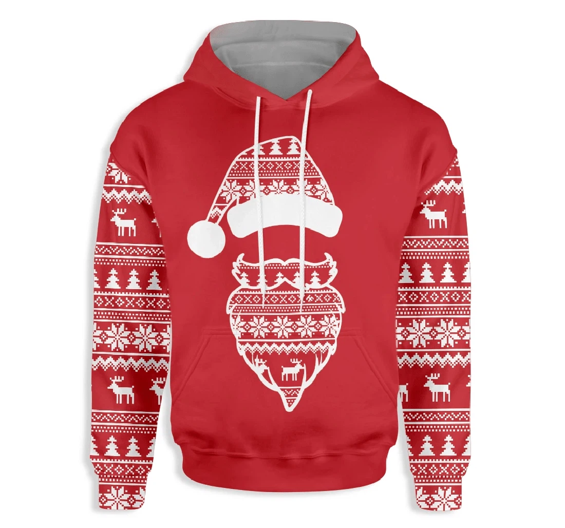 Ugly Christmas Pattern Santa Claus Face - 3D Printed Pullover Hoodie