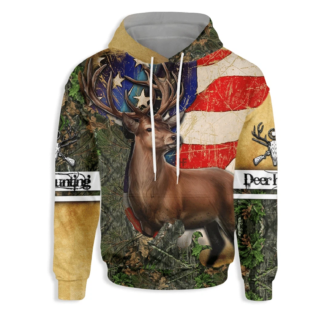 Deer Hunting American Flag Camouflage - 3D Printed Pullover Hoodie