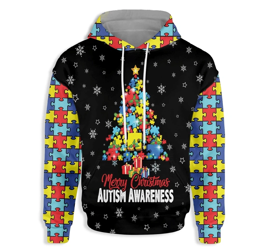 Autism Awareness Christmas - 3D Printed Pullover Hoodie