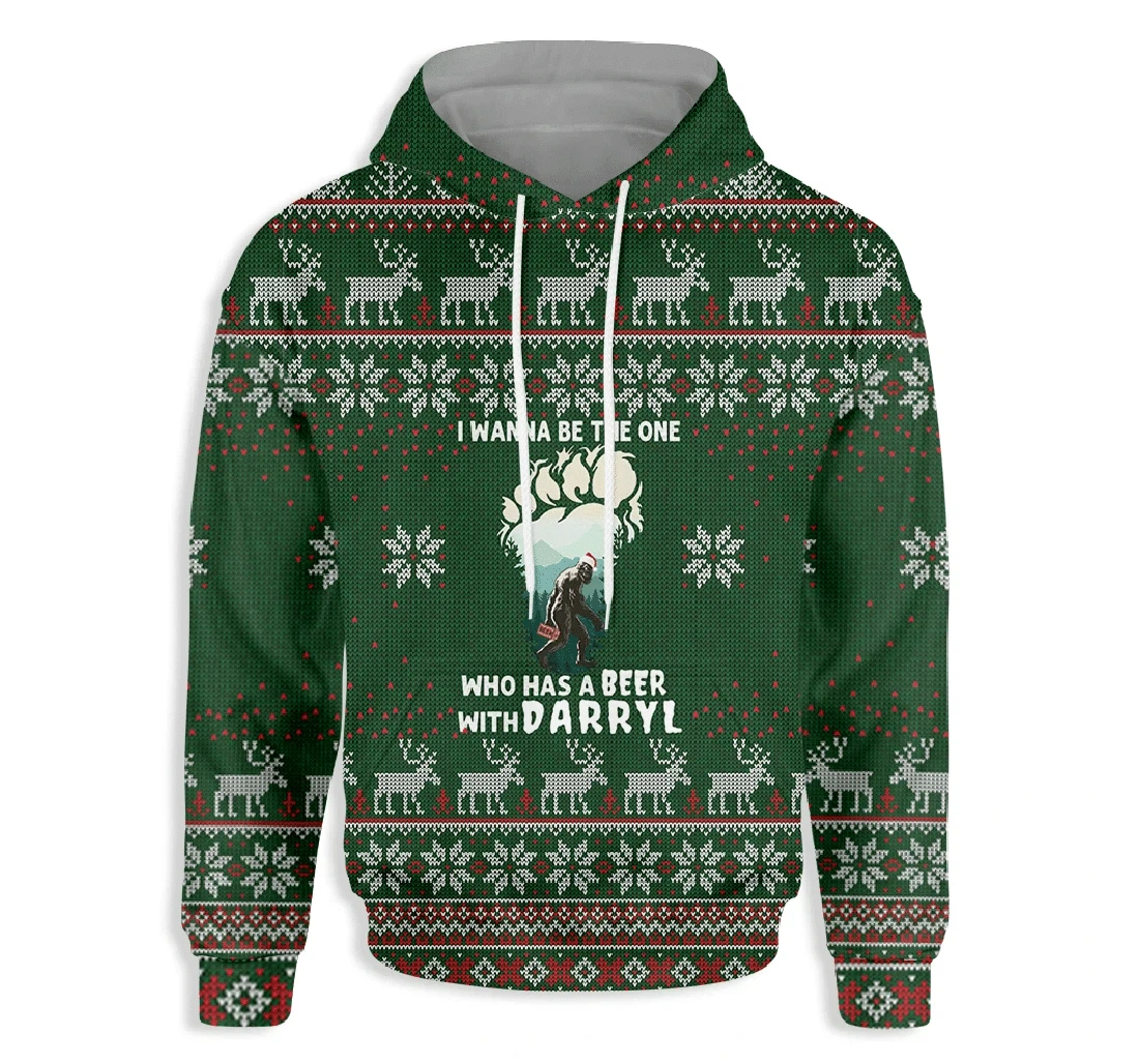 Ugly Christmas Camping I Wanna Be The One With Beer With Darryl - 3D Printed Pullover Hoodie