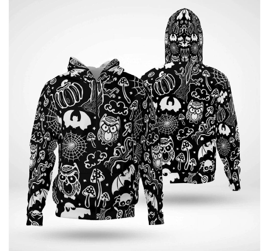 Zip Hoodie - Halloween Animals Symbols Scarry Night - 3D Printed