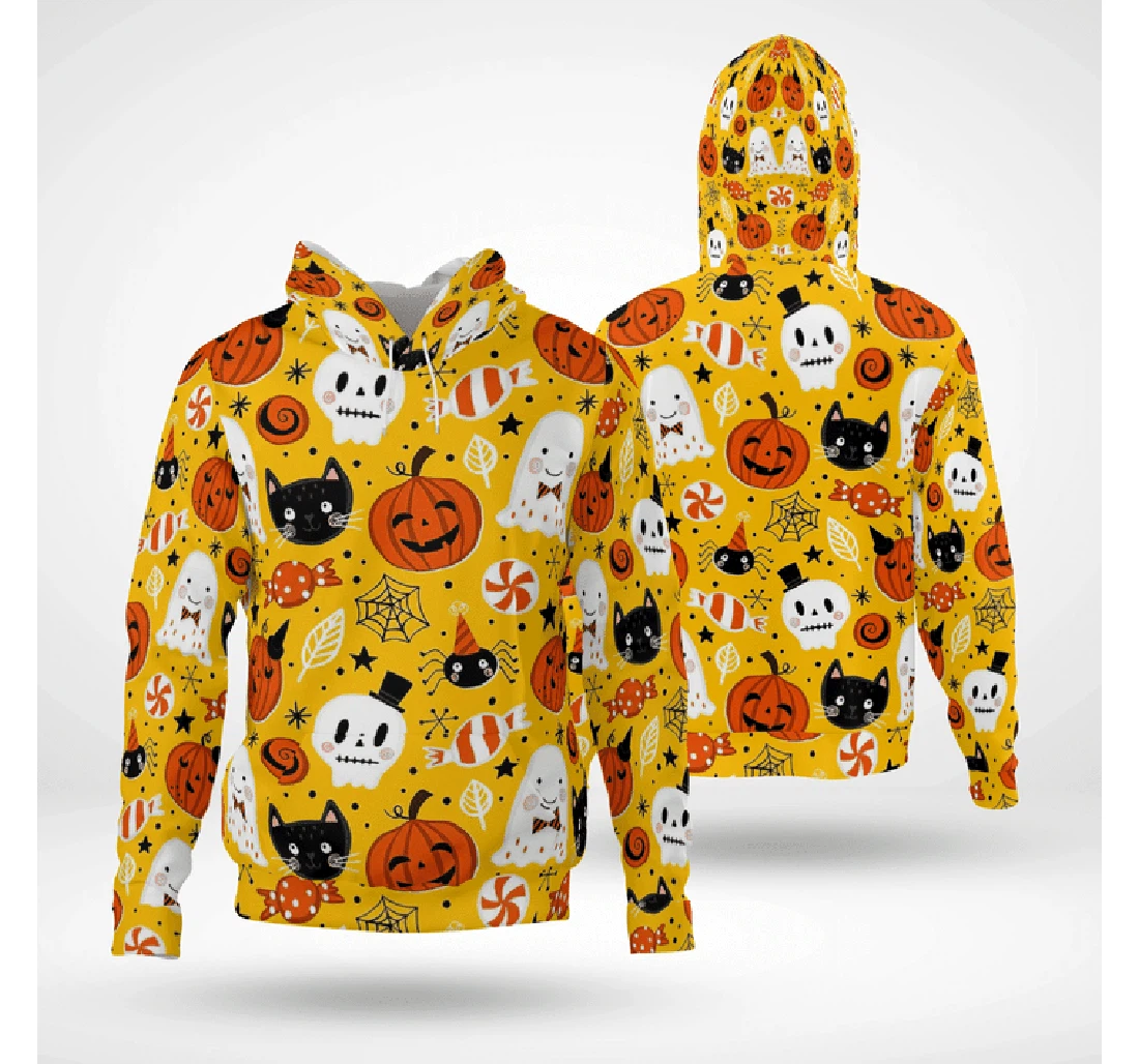 Zip Hoodie - Lovey Cute Halloween Symbols Ghost Spider Pumpkin Spooky Party - 3D Printed