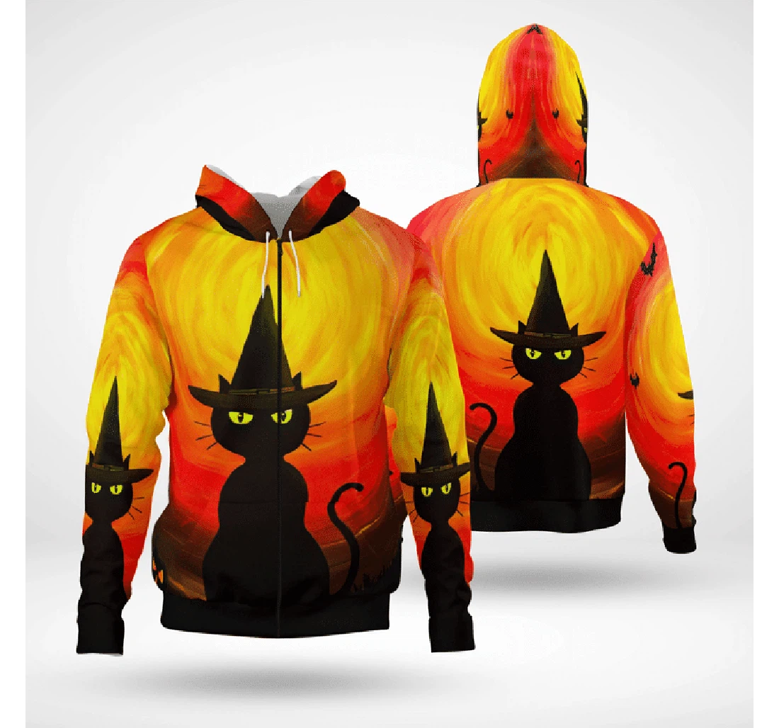 Zip Hoodie - Wizard Cat Halloween Night Pumpkin Spooky - 3D Printed