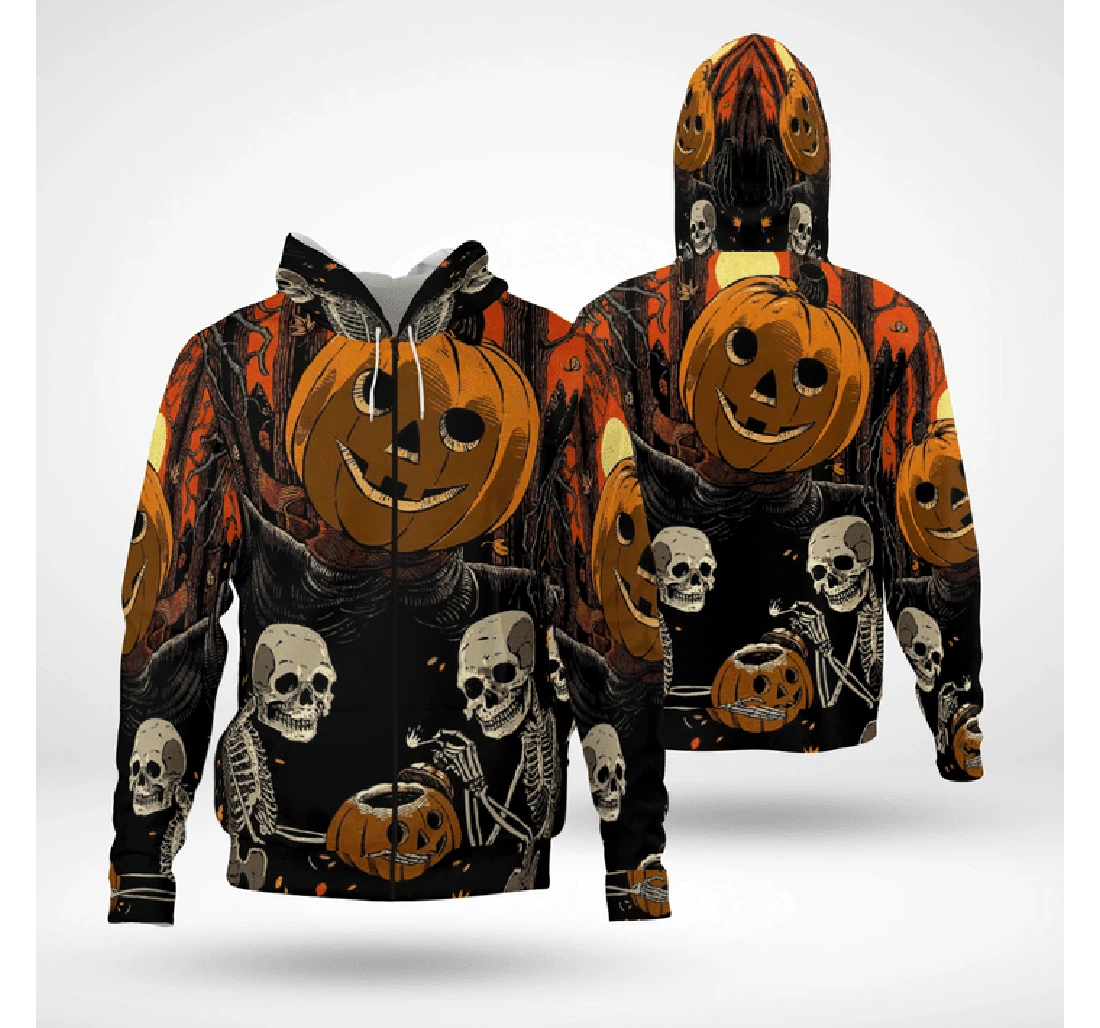 Zip Hoodie - Scary Skeleton Halloween Scarecrow Pumpkinhead Spooky - 3D Printed