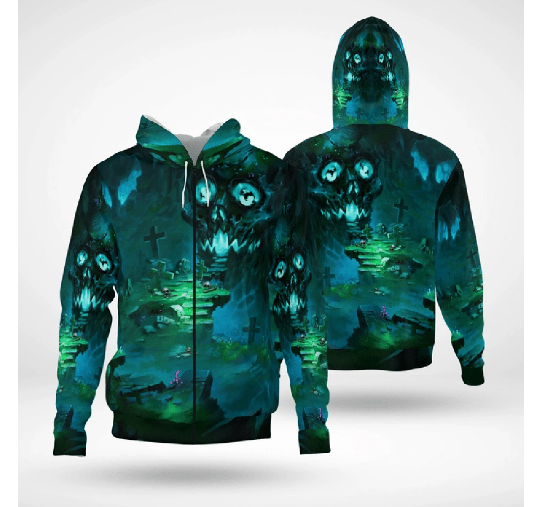 Zip Hoodie - Scary Gate Of Demon Headstone Spooky Halloween - 3D Printed