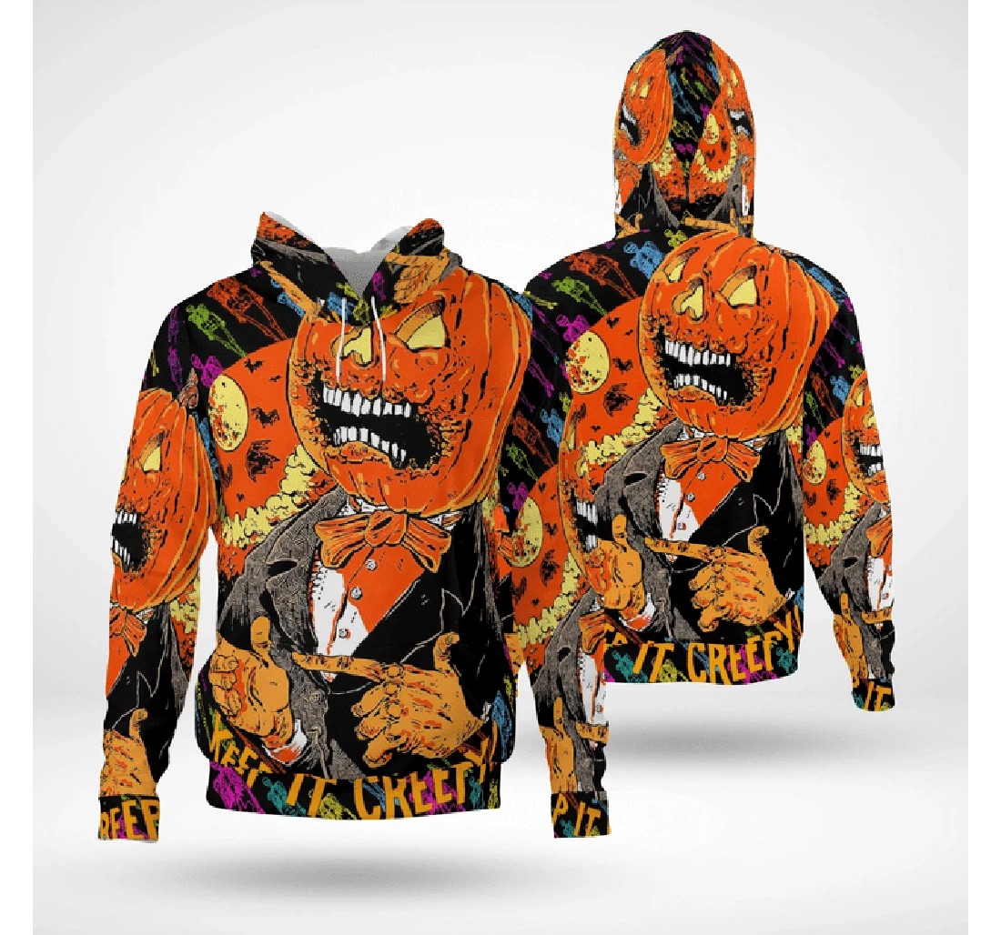 Zip Hoodie - Scary Pumpkin Gentleman Keep It Creepy Spooky Halloween - 3D Printed