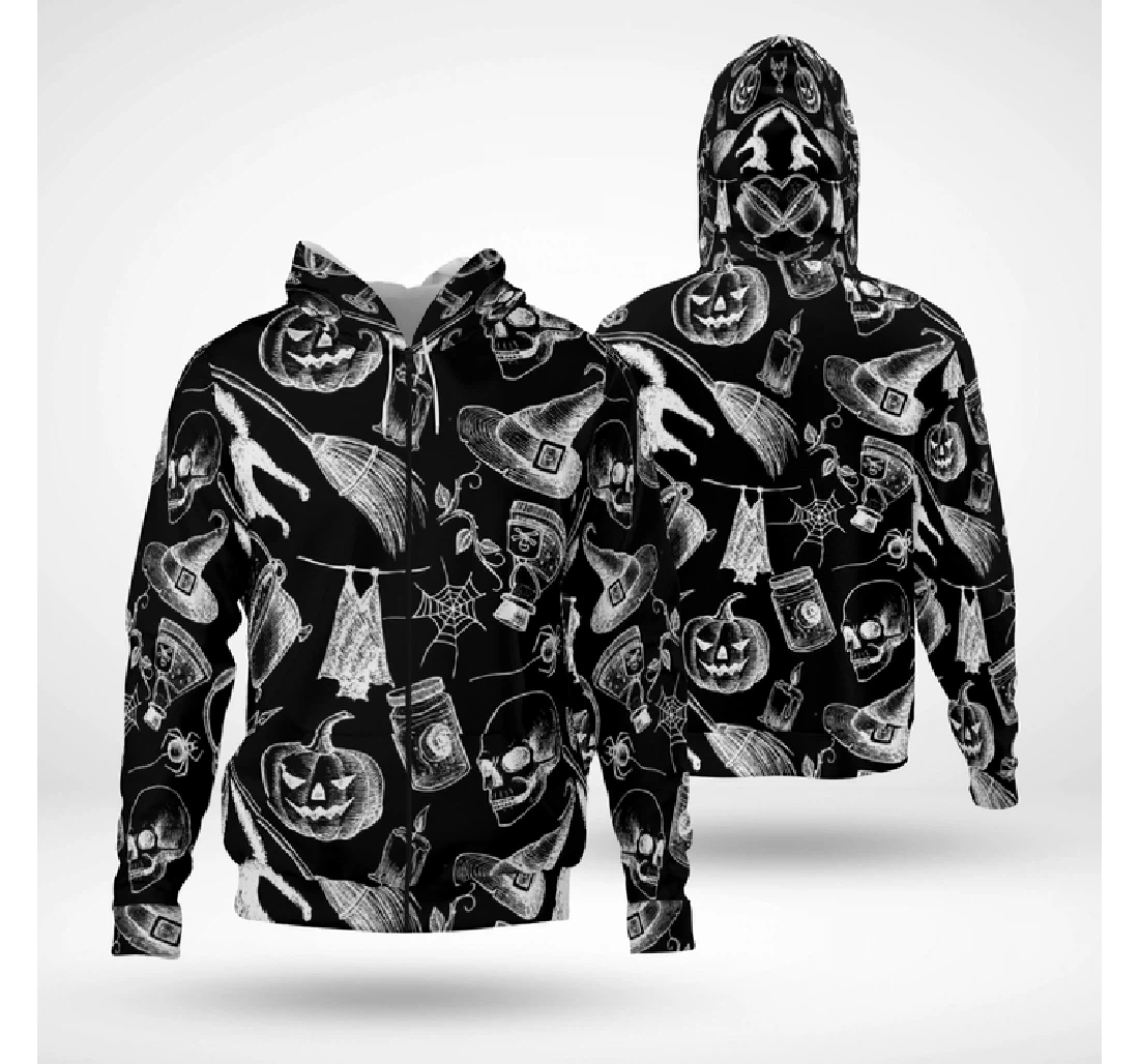 Zip Hoodie - Scary Symbols Halloween Witch Pumpkin - 3D Printed